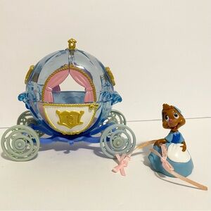 Cinderella Princess Carriage + Mouse Sewing Figure Toy Lot Disney